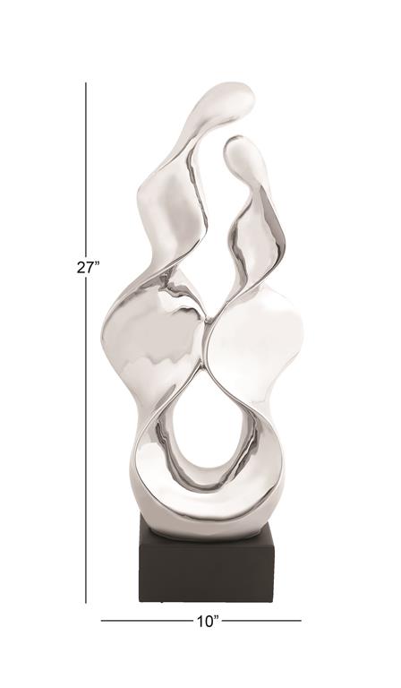 SILVER CERAMIC ABSTRACT SCULPTURE WITH BLACK BASE