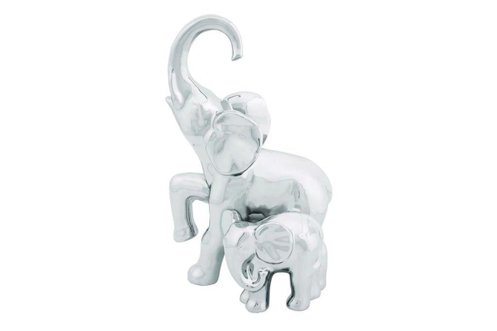 SILVER CERAMIC ELEPHANT SCULPTURE