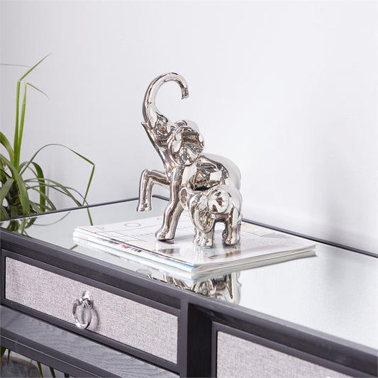 SILVER CERAMIC ELEPHANT SCULPTURE