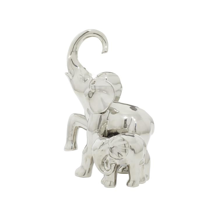 SILVER CERAMIC ELEPHANT SCULPTURE