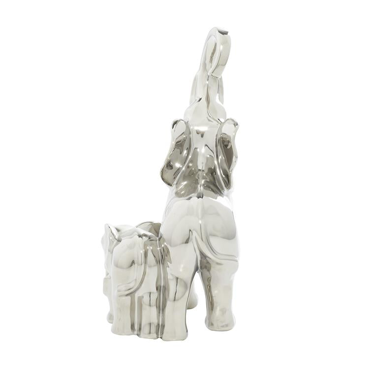 SILVER CERAMIC ELEPHANT SCULPTURE