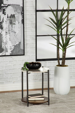 Round Accent Table With Marble Top White And Gunmetal