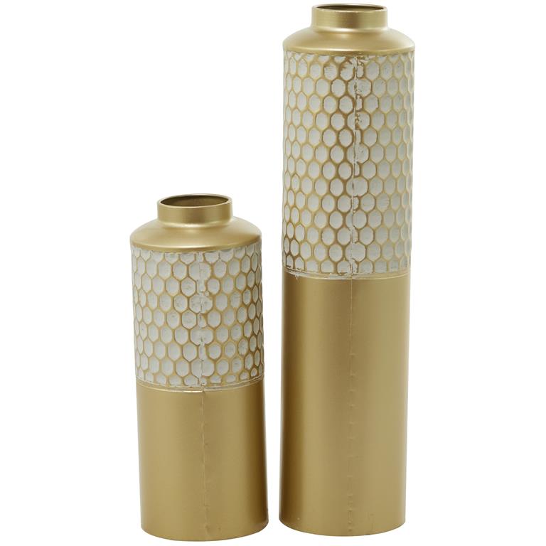 COSMOLIVING BY COSMOPOLITAN LIGHT GRAY METAL HONEYCOMB VASE