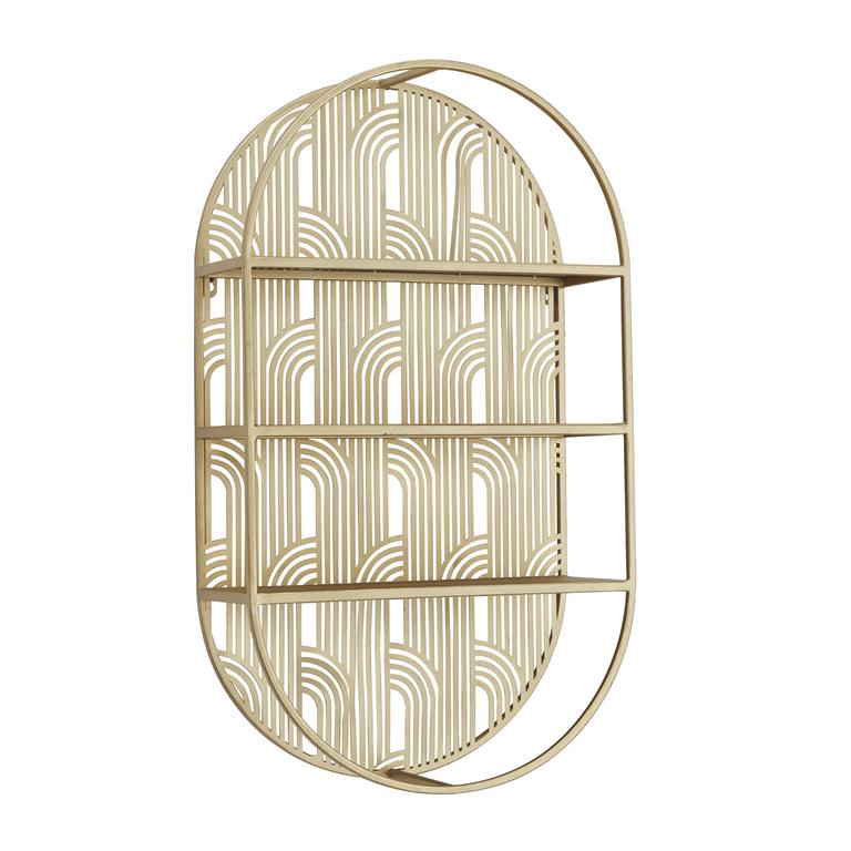 COSMOLIVING BY COSMOPOLITAN GOLD METAL OVAL 3 SHELF WALL SHELF