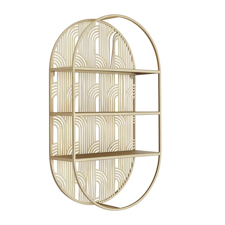 COSMOLIVING BY COSMOPOLITAN GOLD METAL OVAL 3 SHELF WALL SHELF