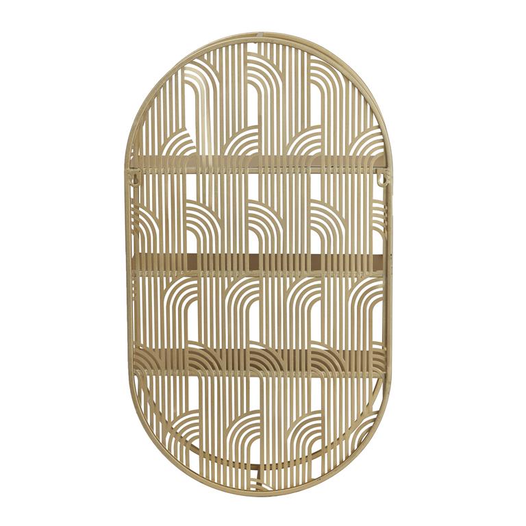 COSMOLIVING BY COSMOPOLITAN GOLD METAL OVAL 3 SHELF WALL SHELF