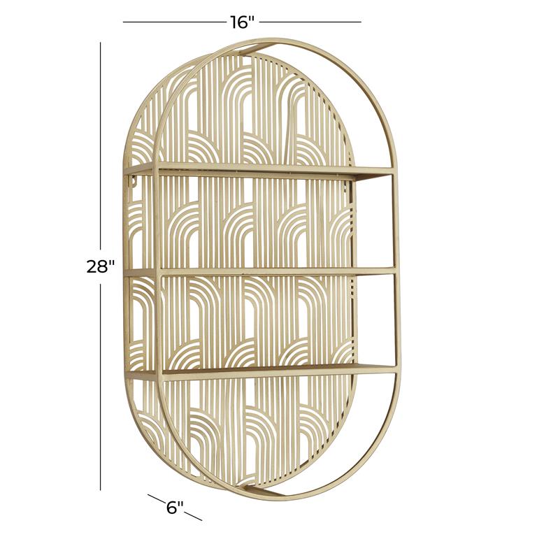COSMOLIVING BY COSMOPOLITAN GOLD METAL OVAL 3 SHELF WALL SHELF