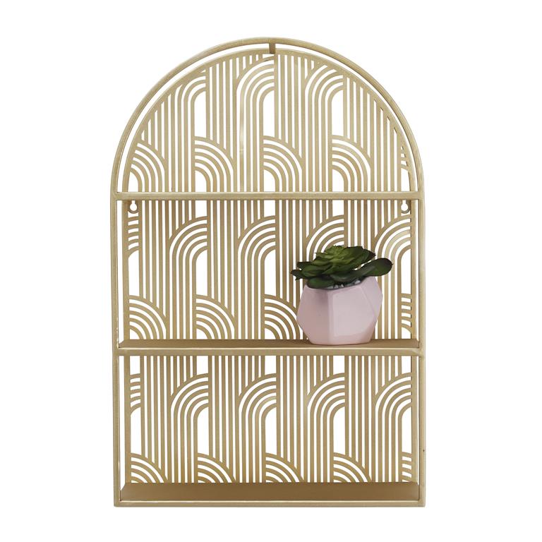 COSMOLIVING BY COSMOPOLITAN GOLD METAL ARCHED 3 SHELF WALL SHELF
