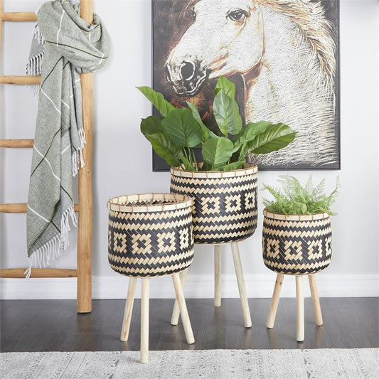 BROWN BAMBOO TRIBAL HANDMADE PLANTER