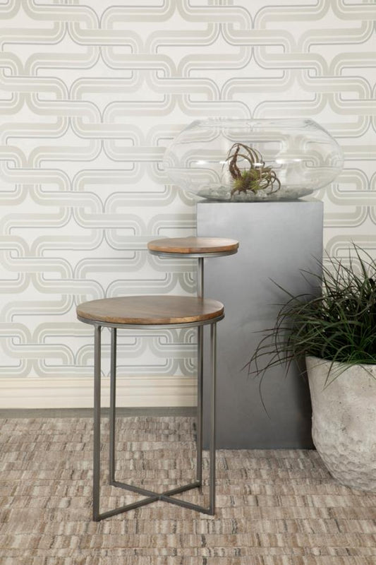 Round Accent Table Natural and Gunmetal