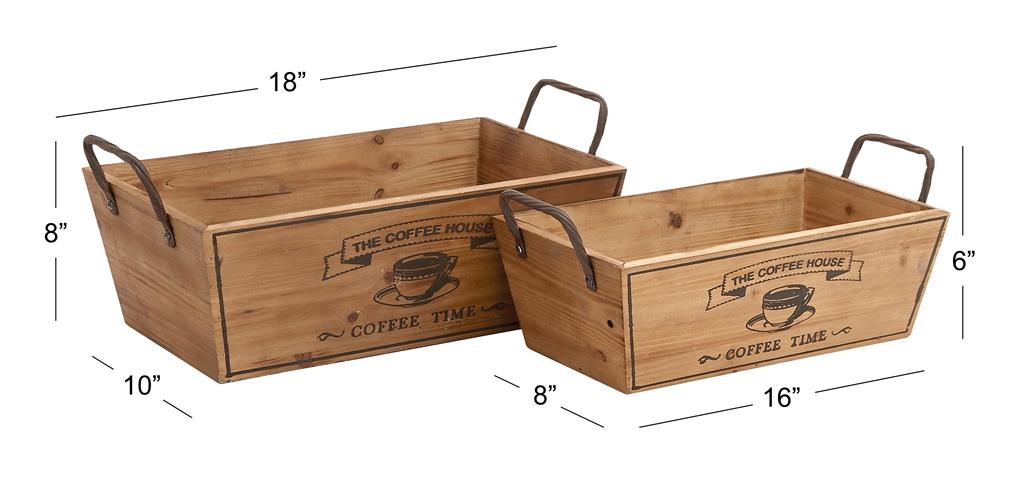 TAN WOOD COFFEE TIME TRAY WITH METAL HANDLES
