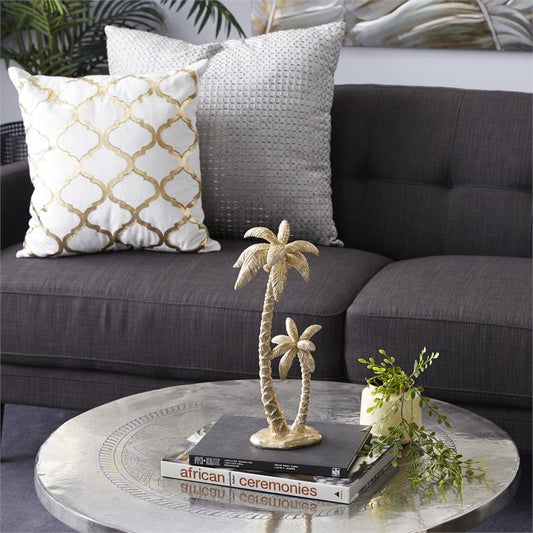 GOLD POLYRESIN TREE PALM SCULPTURE,