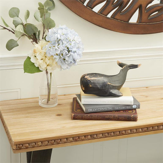 BLACK POLYRESIN WHALE HANDMADE SCULPTURE