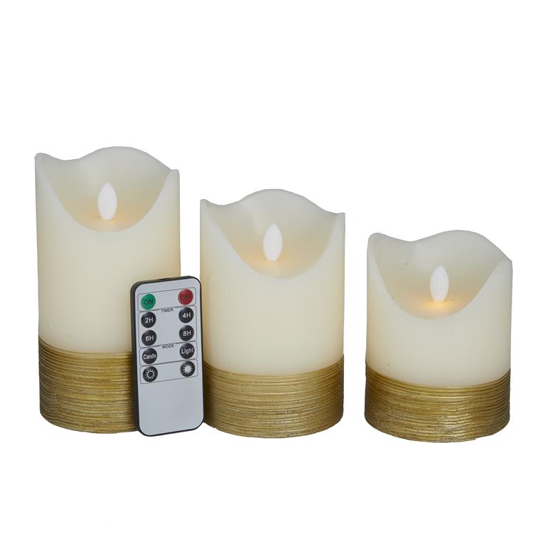 SET OF 3 WAX GOLD BASE FLAMELESS CANDLE WITH REMOTE CONTROLGOLD WAX GOLD BASE FLAMELESS CANDLE WITH REMOTE CONTROL