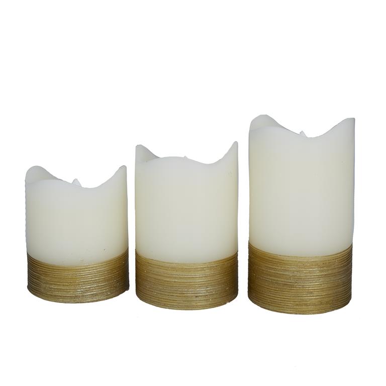 SET OF 3 WAX GOLD BASE FLAMELESS CANDLE WITH REMOTE CONTROLGOLD WAX GOLD BASE FLAMELESS CANDLE WITH REMOTE CONTROL