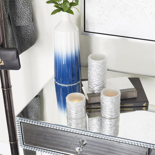 SILVER WAX TEXTURED FLAMELESS CANDLE WITH REMOTE CONTROL,