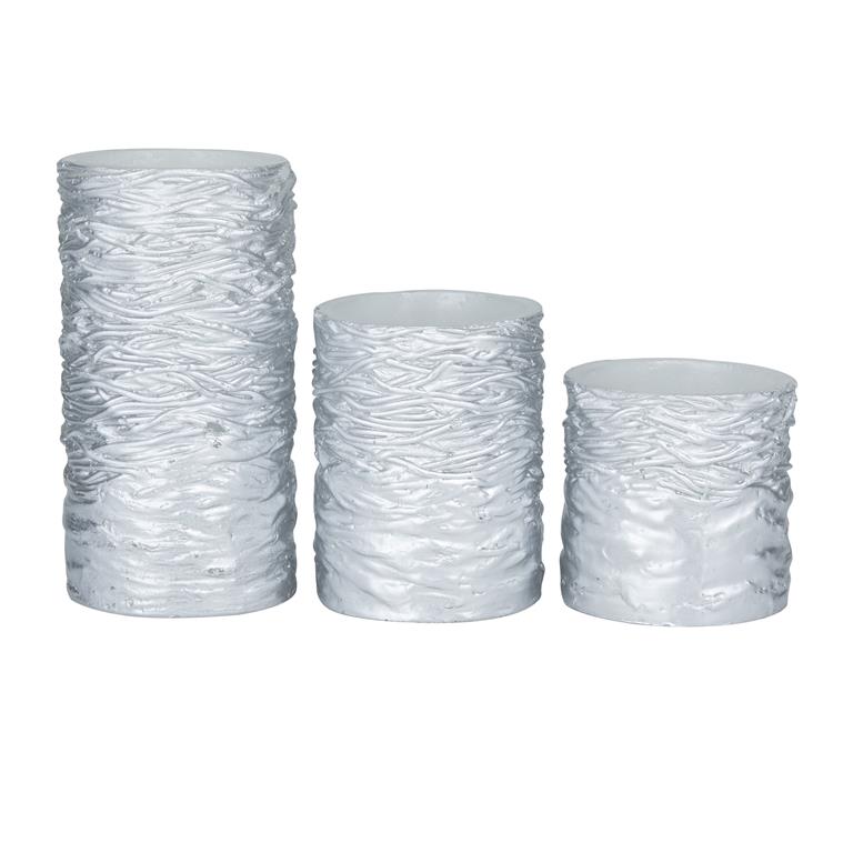 SILVER WAX TEXTURED FLAMELESS CANDLE WITH REMOTE CONTROL,