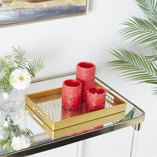 RED WAX TEXTURED FLAMELESS CANDLE WITH REMOTE CONTROL, SET OF 3 6", 4", 3"H