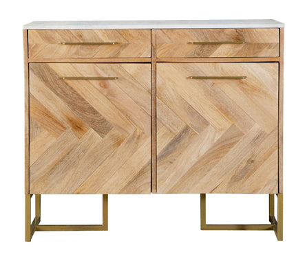 KEATON 2-Door Accent Cabinet With Marble Top Natural And Antique Gold