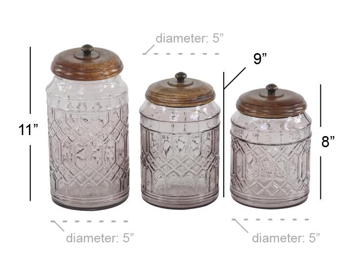 CLEAR GLASS DECORATIVE JARS WITH WOOD LIDS