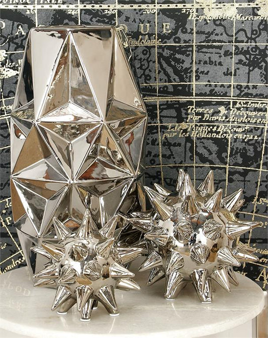 SILVER CERAMIC GLAM GEOMETRIC SCULPTURE