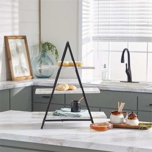 WHITE MARBLE 3 TIERED TIERED SERVER