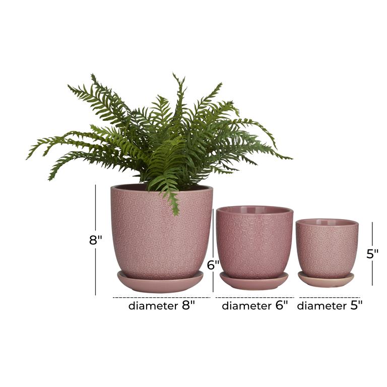 PINK PORCELAIN INDOOR OUTDOOR PLANTER WITH ATTACHED SAUCER