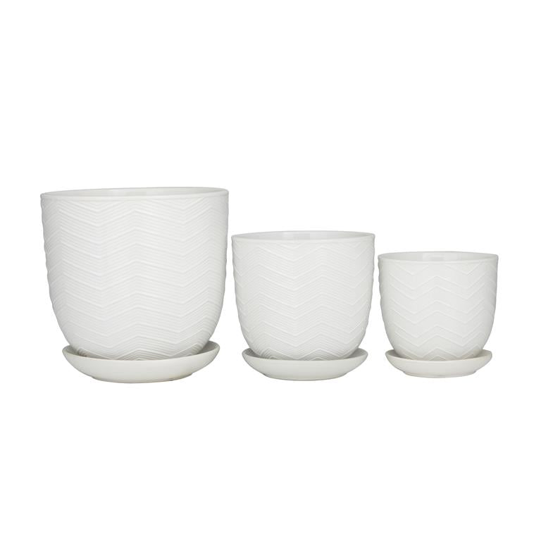 WHITE PORCELAIN INDOOR OUTDOOR PLANTER WITH ATTACHED SAUCER