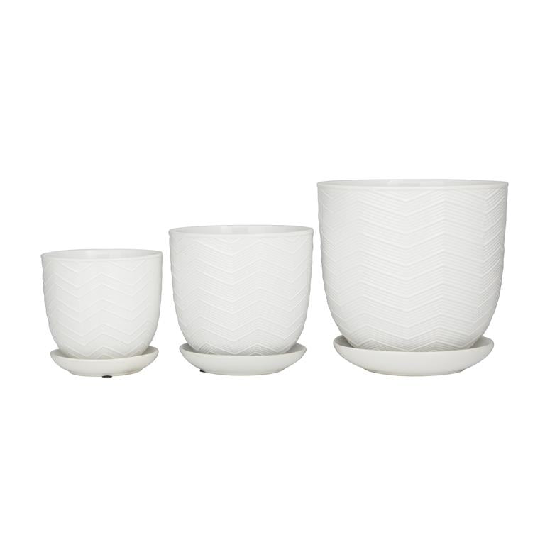 WHITE PORCELAIN INDOOR OUTDOOR PLANTER WITH ATTACHED SAUCER