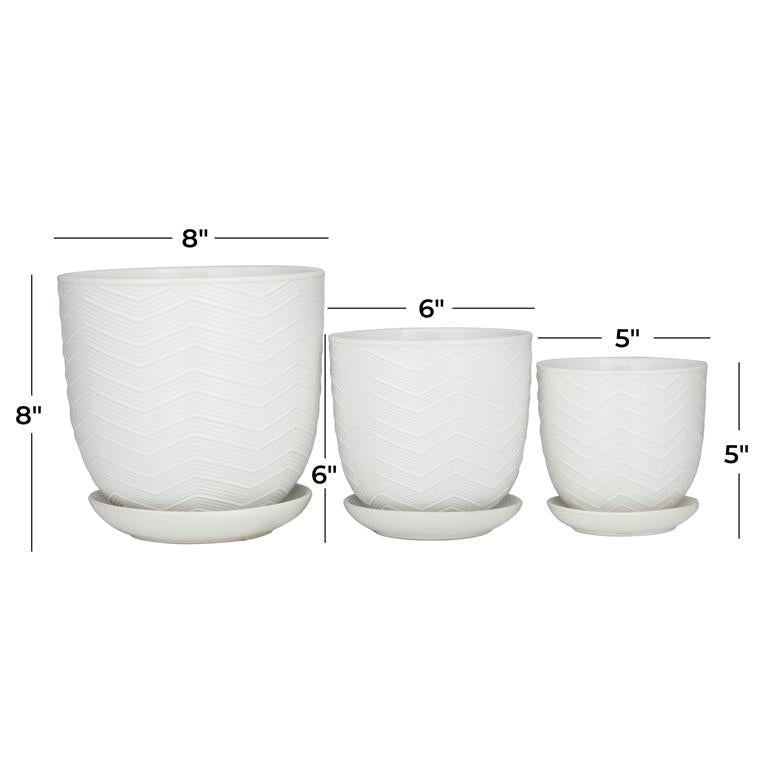 WHITE PORCELAIN INDOOR OUTDOOR PLANTER WITH ATTACHED SAUCER
