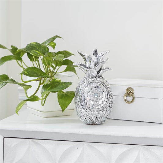 SILVER POLYSTONE GLAM PINAPPLE SCULPTURE