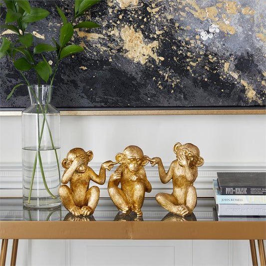 GOLD POLYSTONE MONKEY SCULPTURE 1 PIECE