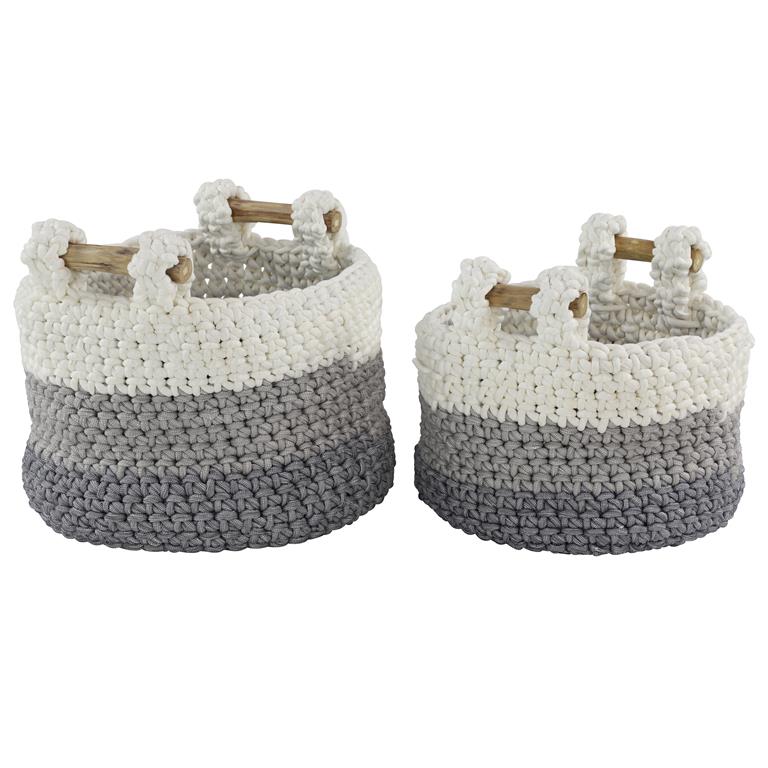 WHITE POLYESTER HANDMADE OMBRE EFFECT STORAGE BASKET WITH HANDLES