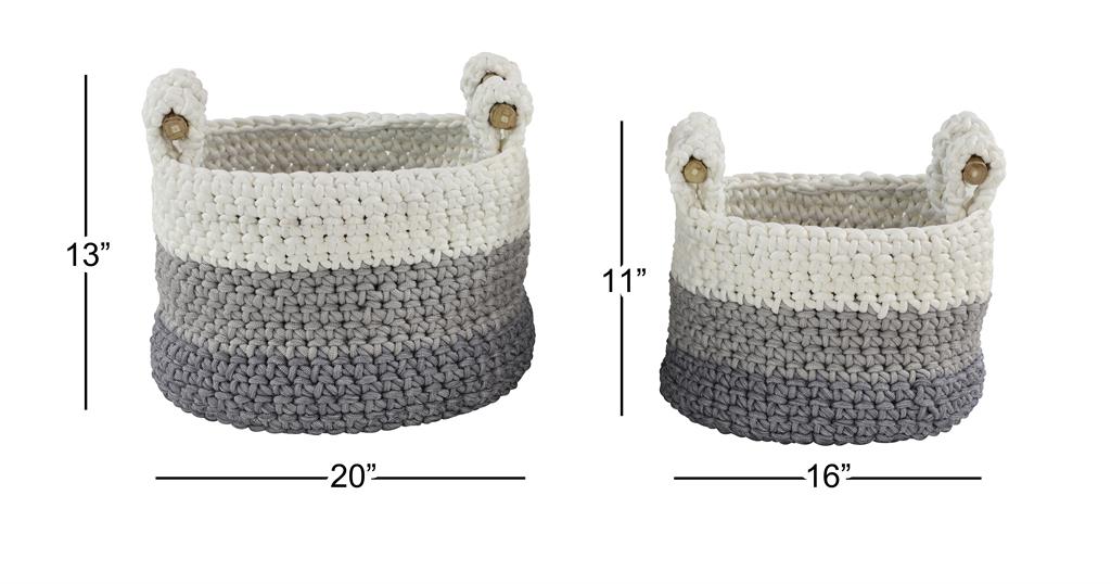 WHITE POLYESTER HANDMADE OMBRE EFFECT STORAGE BASKET WITH HANDLES