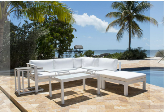 Panama Jack Sandcastle Aluminum White 5 Pc Sectional Set with Cushions