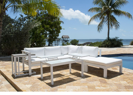 Panama Jack Sandcastle Aluminum White 5 Pc Sectional Set with Cushions