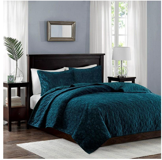 Madison Park 100% Polyester Faux Velvet Reversible Coverlet Set