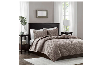 Madison Park 100% Polyester Faux Velvet Reversible Coverlet Set