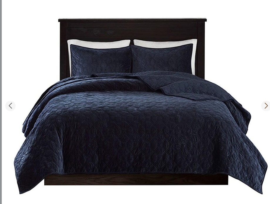 Madison Park 100% Polyester Faux Velvet Reversible Coverlet Set