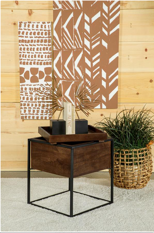 Ondrej Square Accent Table with Removable Top Tray Dark Brown and Gunmetal