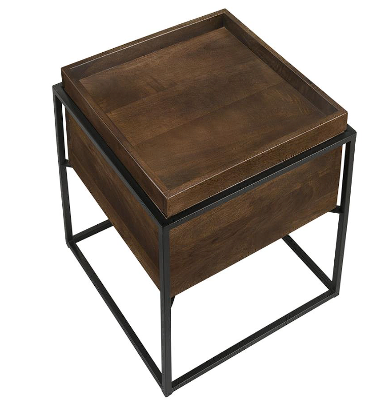Ondrej Square Accent Table with Removable Top Tray Dark Brown and Gunmetal