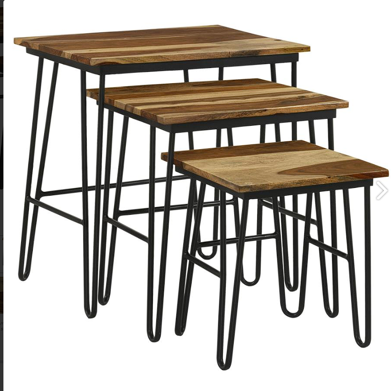Nayeli 3-piece Nesting Table with Hairpin Legs Natural and Black