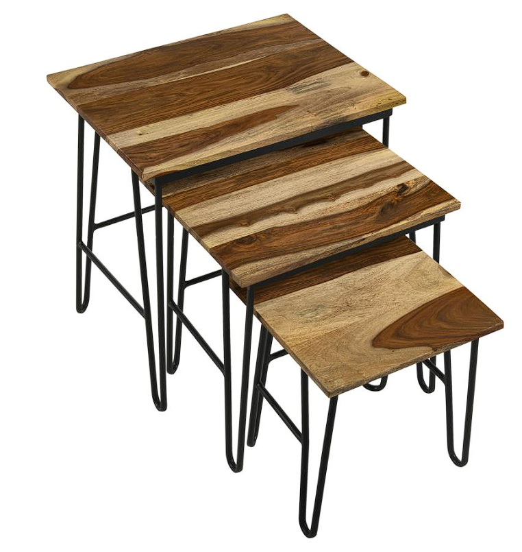 Nayeli 3-piece Nesting Table with Hairpin Legs Natural and Black