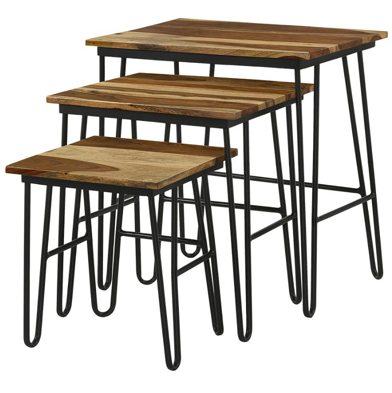 Nayeli 3-piece Nesting Table with Hairpin Legs Natural and Black