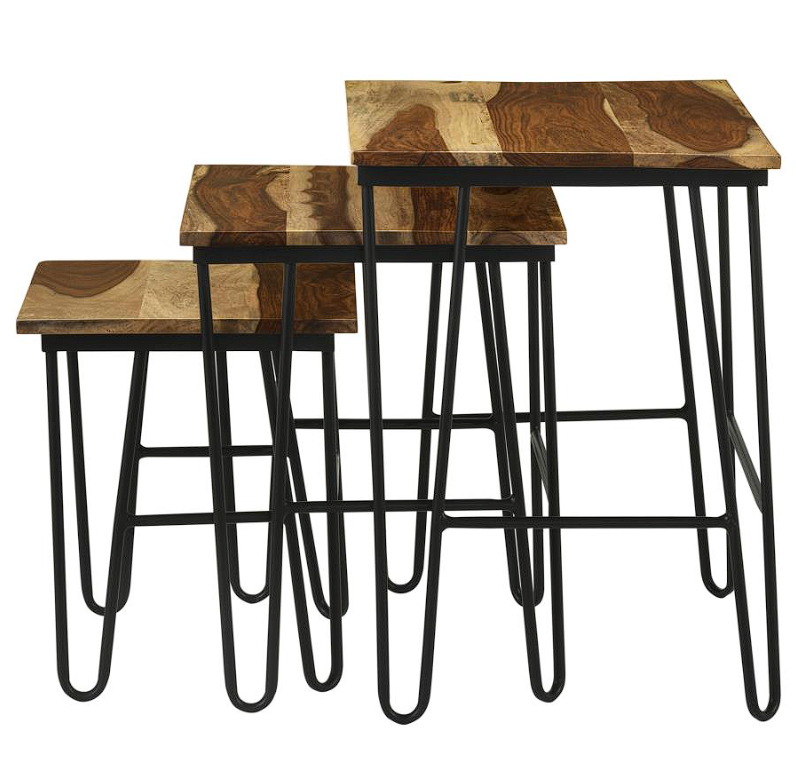 Nayeli 3-piece Nesting Table with Hairpin Legs Natural and Black