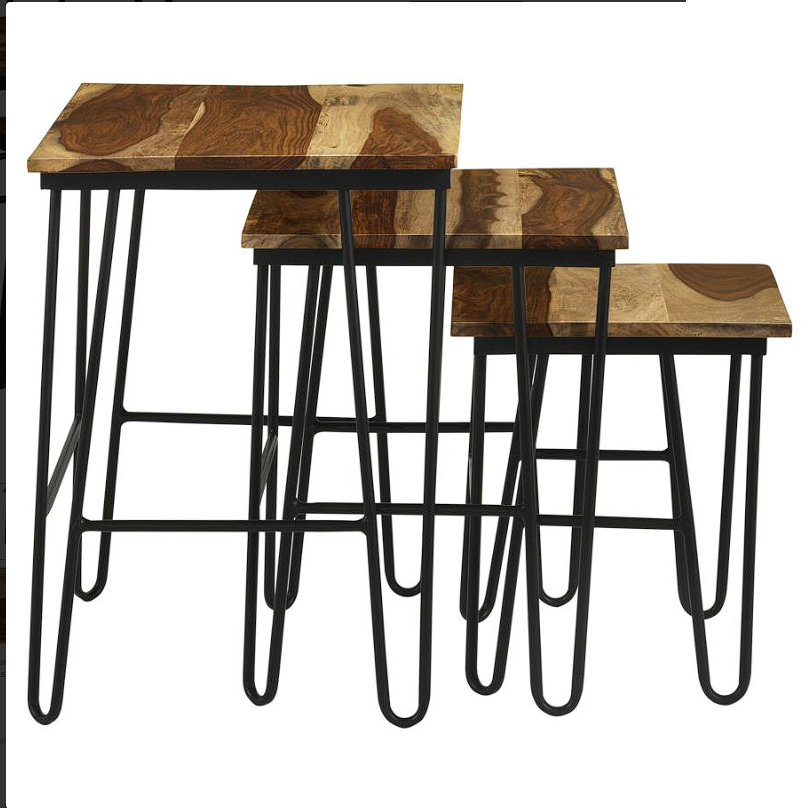Nayeli 3-piece Nesting Table with Hairpin Legs Natural and Black