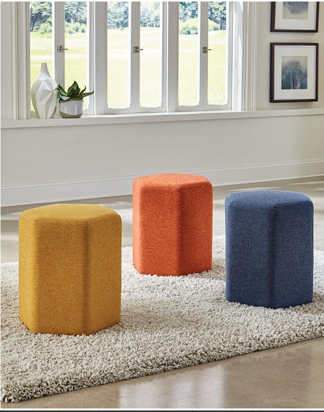 Hexagonal Upholstered Stool Blue