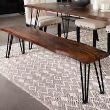Neve Live-Edge Dining Table/Bench Sheesham Grey And Gunmetal