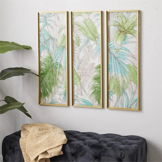 Green Glass Coastal Tropical Leaf Wall Decor