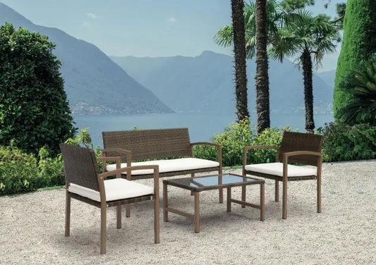 Safari 4 PC Patio Settee w/off-white cushions